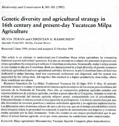 Genetic diversity and agricultural strategy in 16th century and present-day Yucatecan milpa agriculture